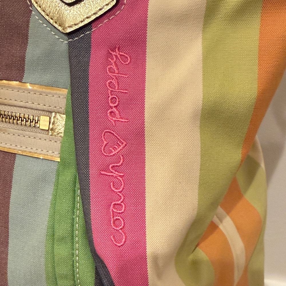 Coach Poppy Multicolor Striped Tote Bag with Gold Accents - Picture 5 of 16